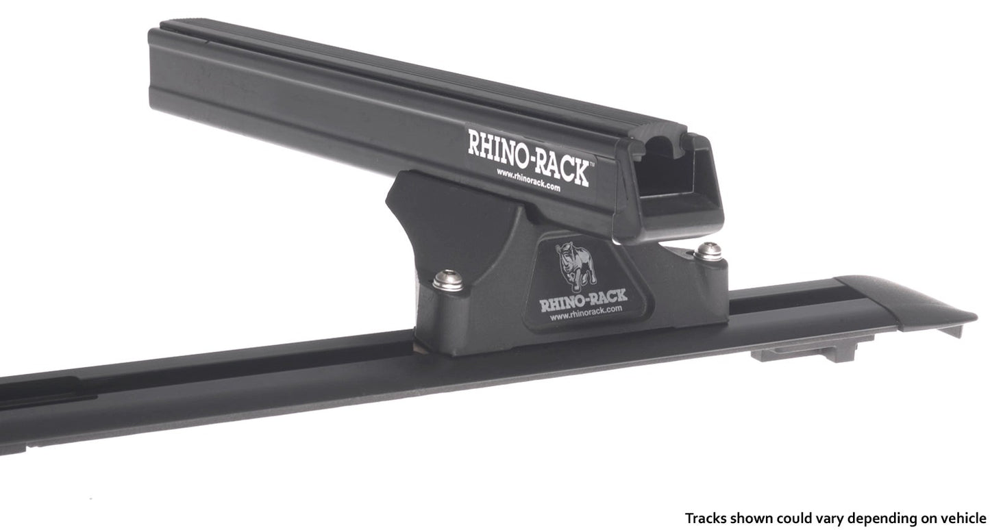 Kit2LoadBarsnoire1375mmHeavyDutyRLTPTrackmountNissanNavaraD402005-2015-RHINO-RACK