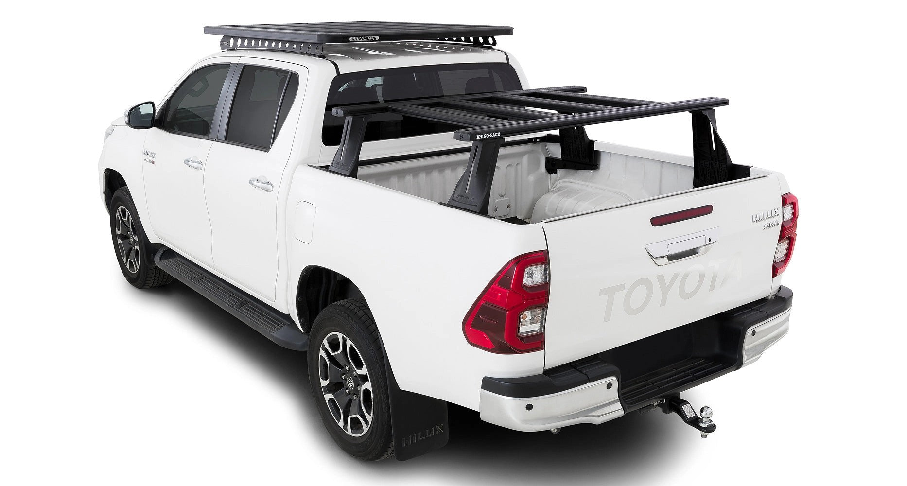 Kitof2x1500mmbedrailswithReconn-Decksystemand4xcrossbarsforToyotaHiluxRevo2015+-RHINO-RACK