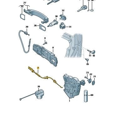 VWCaddy2016-2020DoorReleaseCable(IteminYellow)